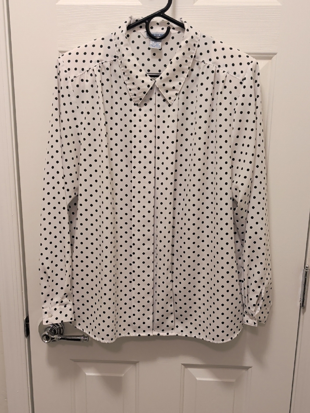 Polka Dot Button-Front Blouse - White/Black